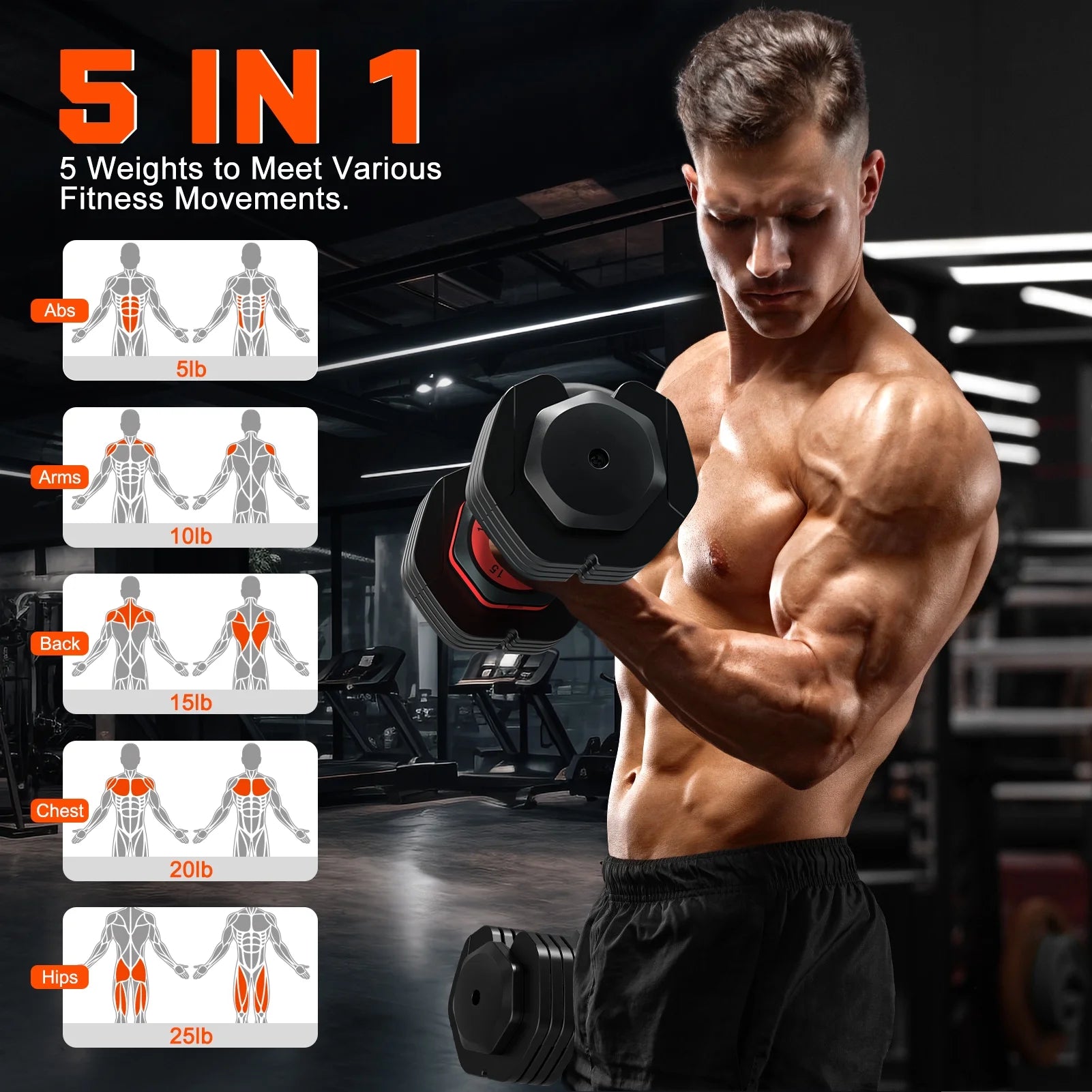 55Lb 5 in 1 Adjustable Dumbbell Free Weights Plates and Rack - Hand Weights for Women and Men - Adjust Weight for Home Gym Full Body Workout Fitness